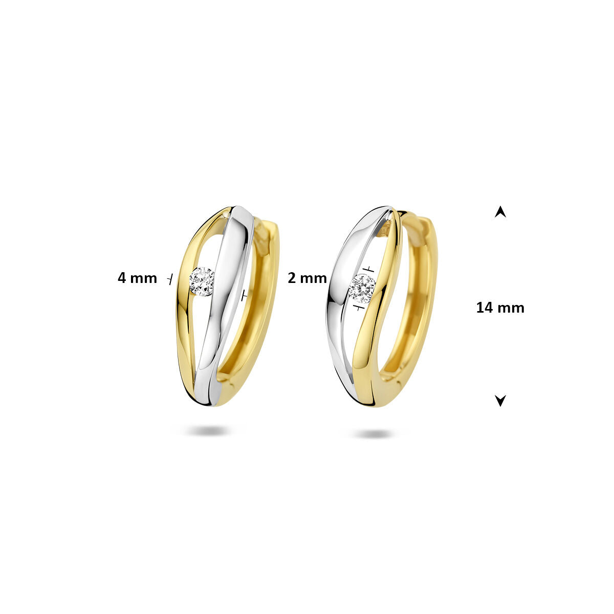 Fantasy Collection Oorbellen lab grown diamant 0.06ct (2x0.03ct) f vs 14 mm 14K bicolor goud