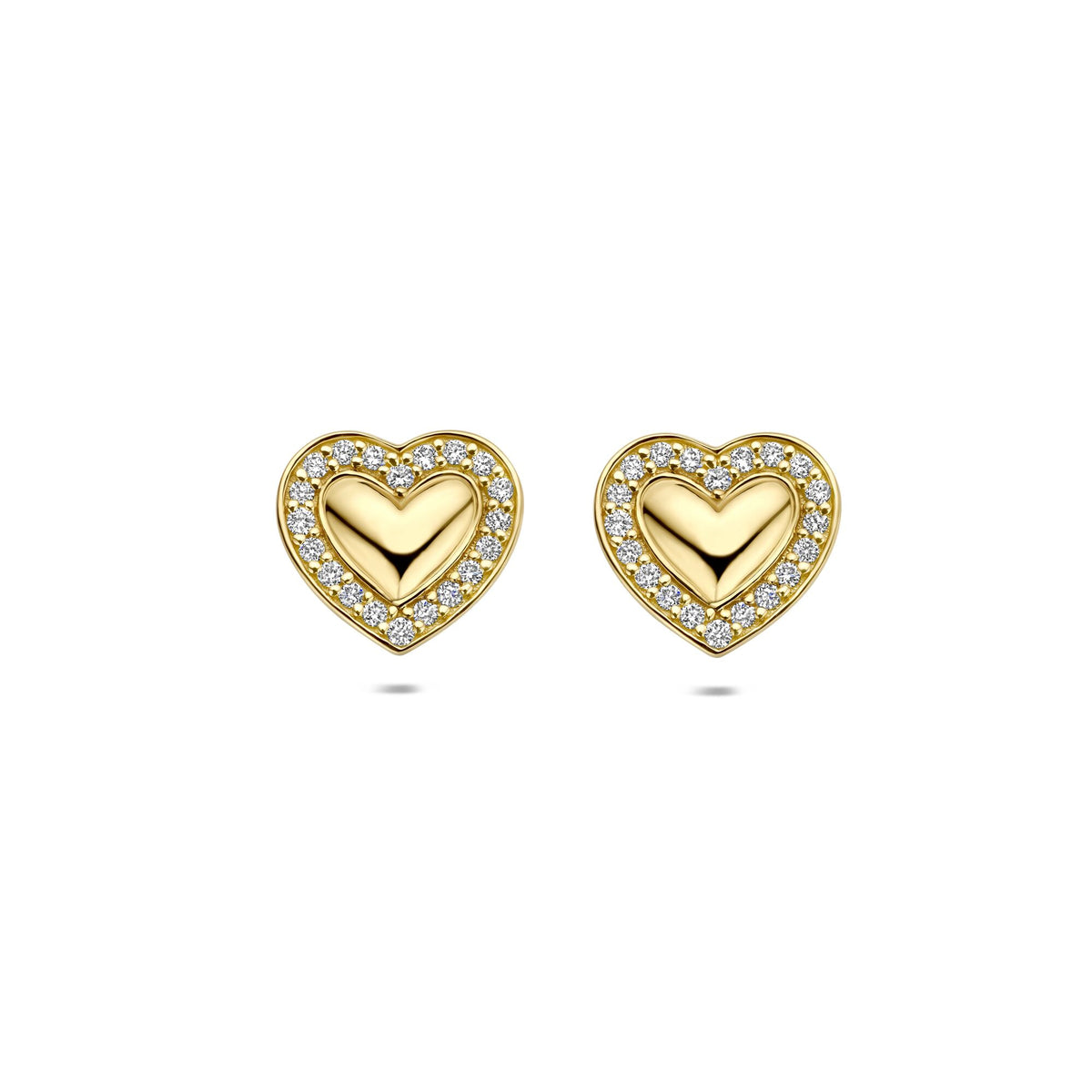 Oorknoppen hart lab grown diamant 0.20ct (2x 0.10ct) f vs 14K geelgoud 9 mm