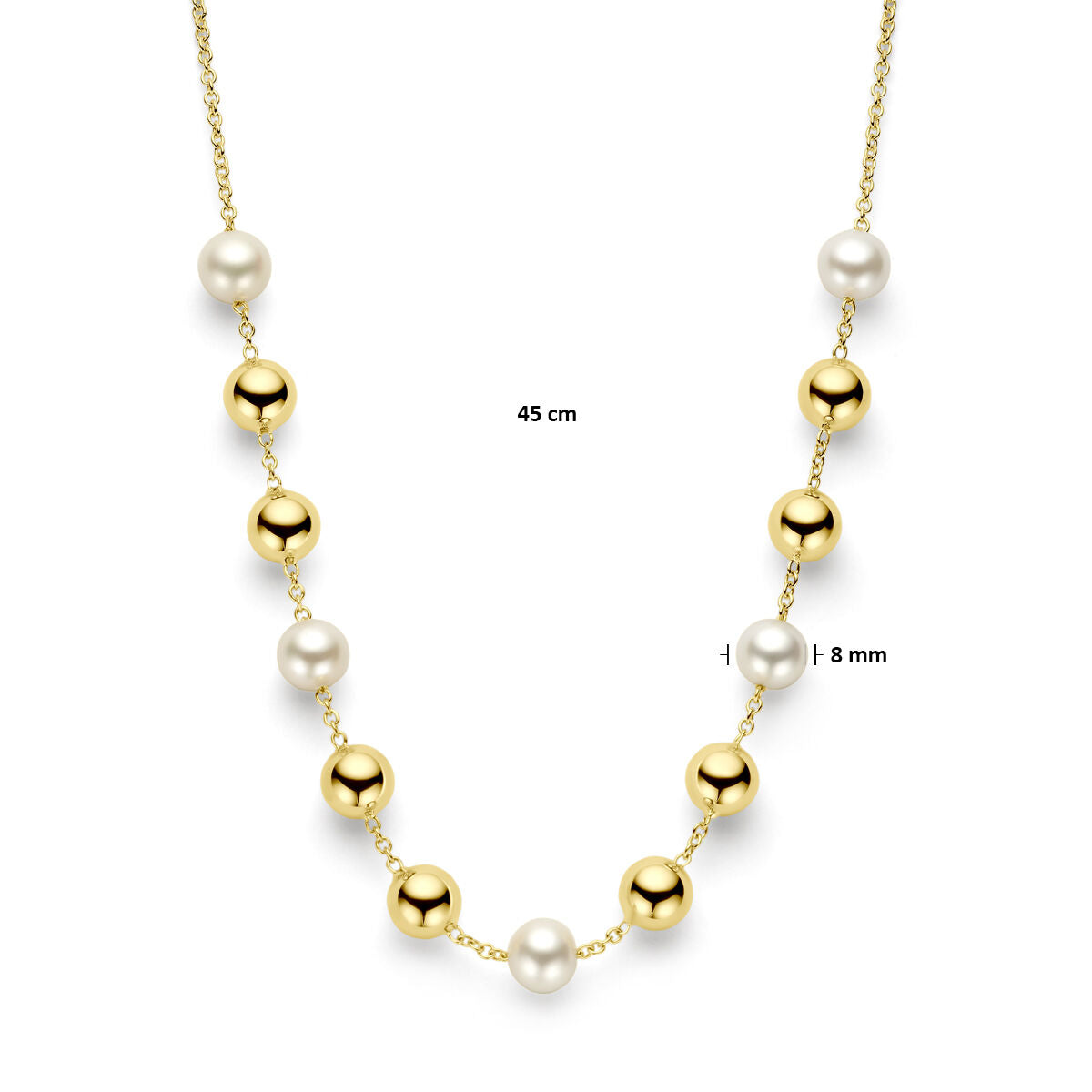 14K geelgoud collier bolletjes en parels 45 cm 4031348 - PansiteNederland.nl