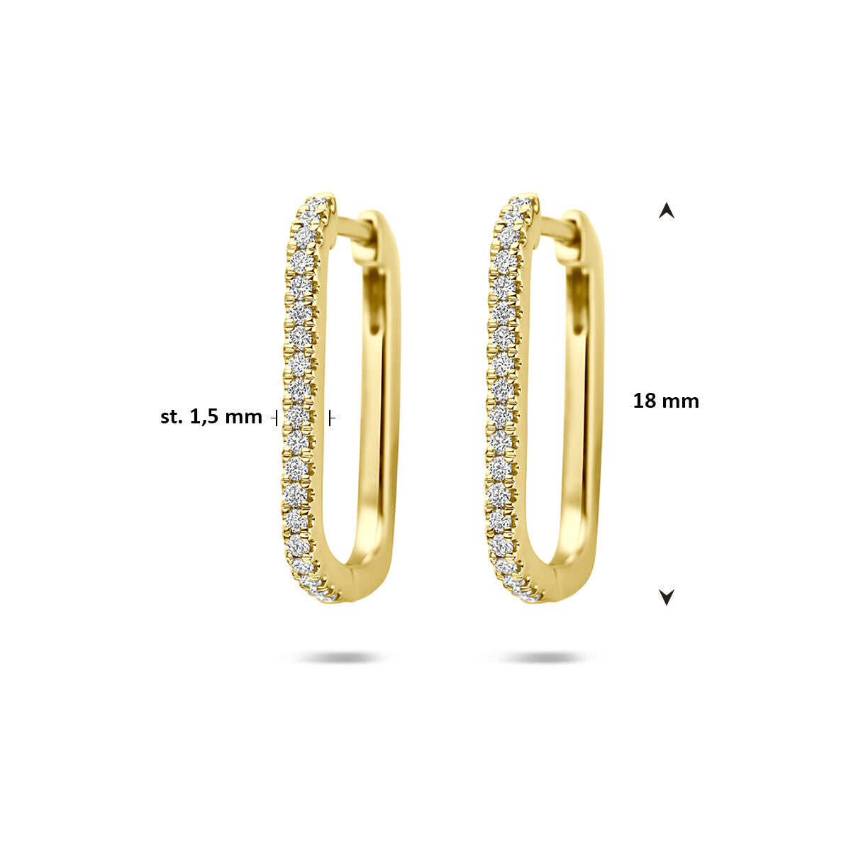 Fantasy Collection Oorbellen lab grown diamant 0.19ct (2x 0.095ct) g vs 18 mm 14K geelgoud