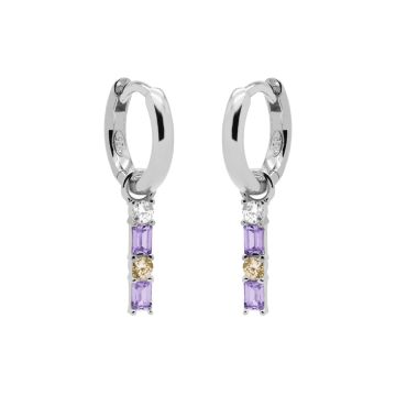 Karma Hinged Hoops Double Zirconia Square Baguette LAVENDER Silver - A59S_L oorbellen