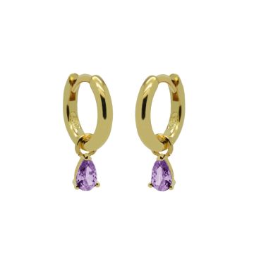 Karma Hinged Hoops Symbols Hanging Drop Zirconia LAVENDER Goldplated - A60GP_L oorbellen