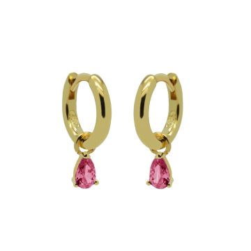 Karma Hinged Hoops Symbols Hanging Drop Zirconia RUBY RED Goldplated - A60GP_RR oorbellen
