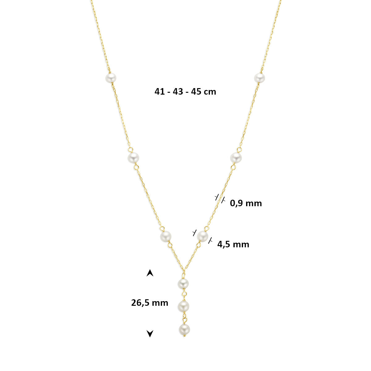 Y-collier parels 9K geelgoud 41 - 43 - 45 cm