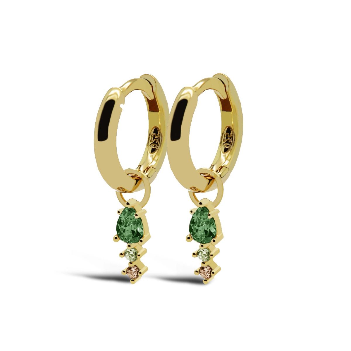 Karma Hinged Hoops Duo Emerald Green Drop Goldplated oorbellen