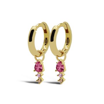 Karma Hinged Hoops Duo Ruby Red Drop Goldplated oorbellen