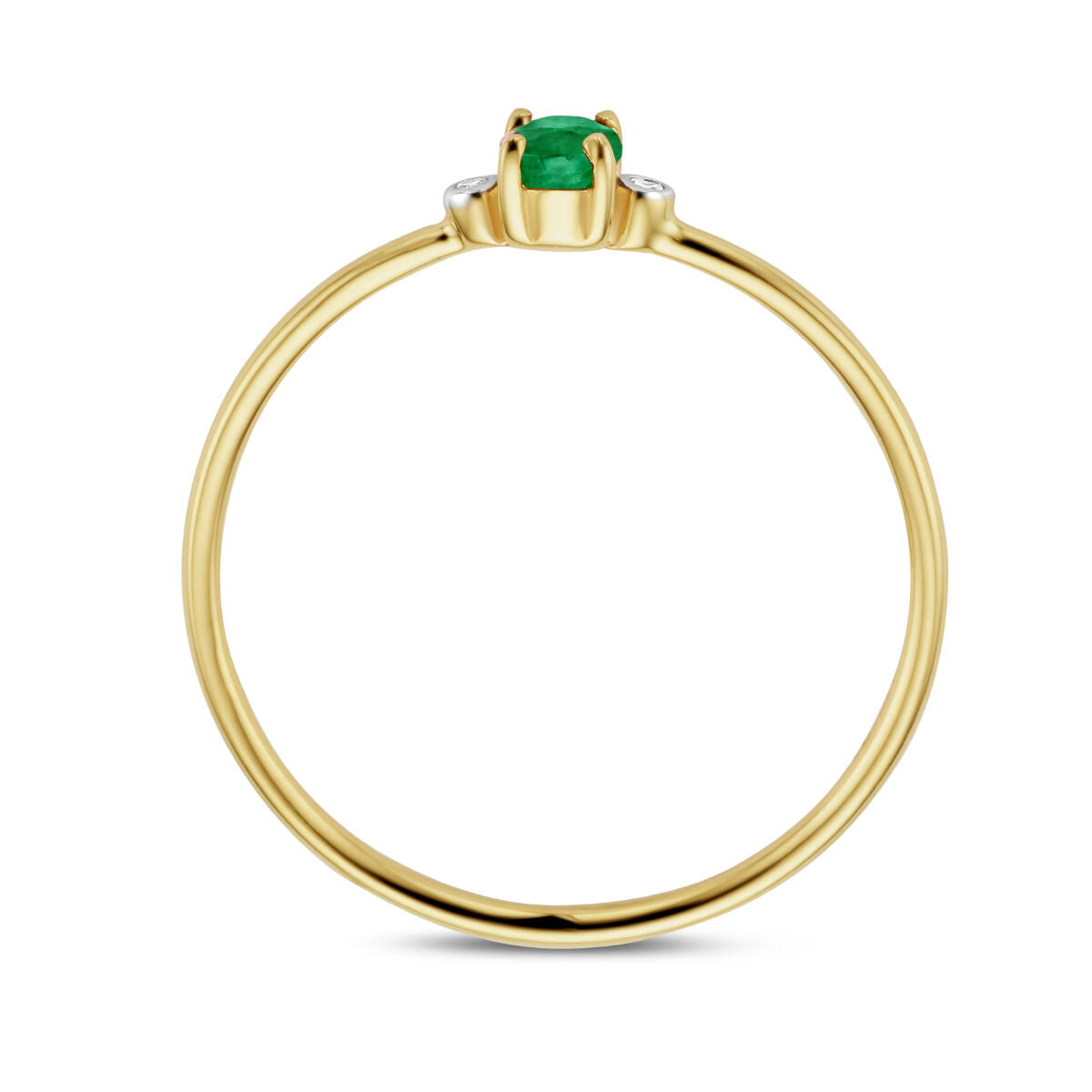 Ring trilogie smaragd en diamant 0.006ct h p1 14K geelgoud