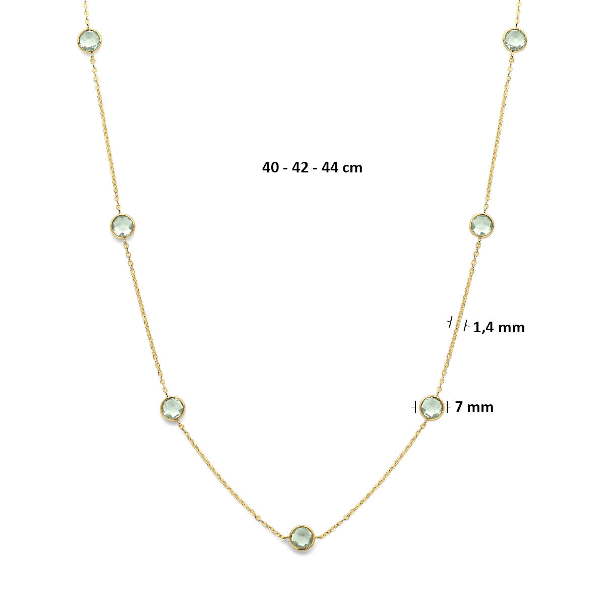 Collier groen amethist 14K geelgoud 40 - 42 - 44 cm