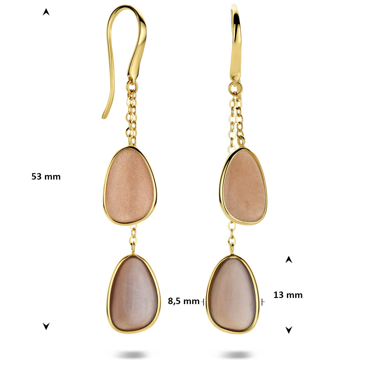 Oorhangers franse haak maanstenen 14K geelgoud 53 mm