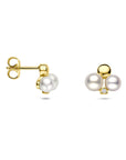 14K geelgouden oorknoppen parels en diamant 0.02ct 2x 0.01ct h si 9 mm - 4034539
