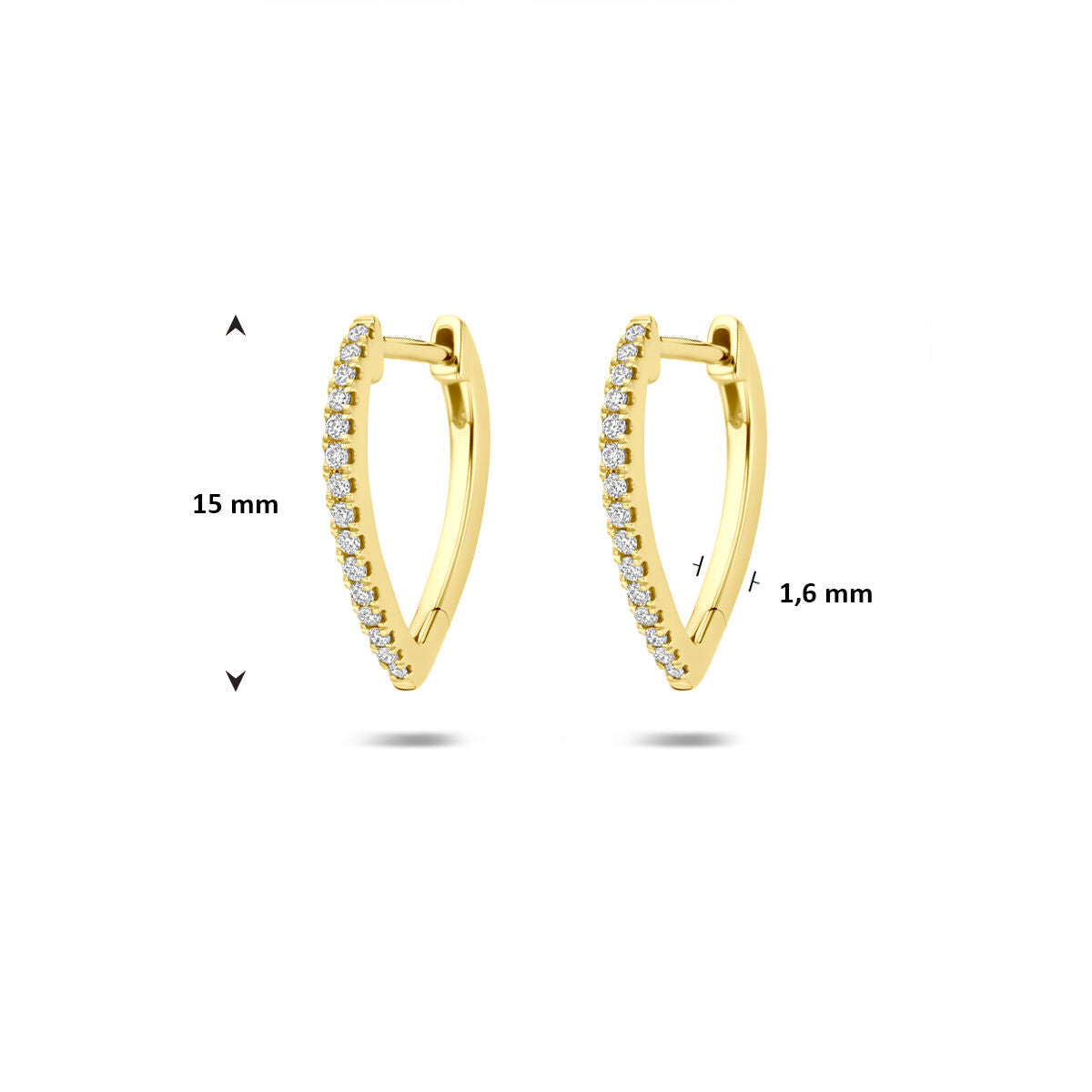 Fantasy Collection Oorbellen lab grown diamant 0.12ct (2x 0.06ct) g vs 15 mm 14K geelgoud