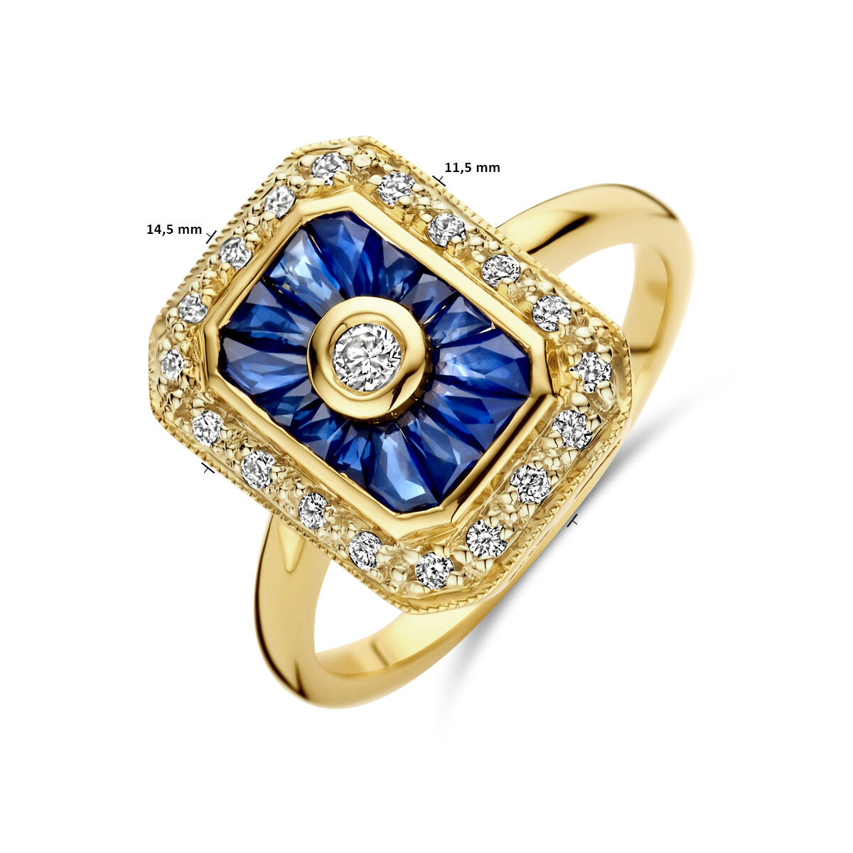 Ring saffier en diamant 0.25ct h si 14K geelgoud