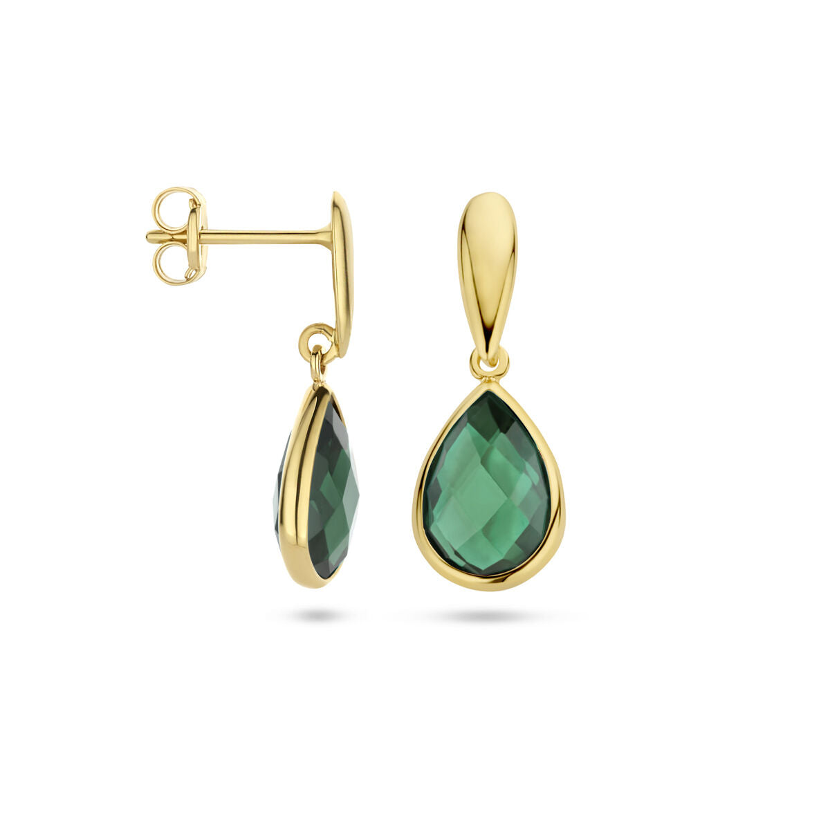 Oorhangers groen agaat 9K geelgoud 20 mm