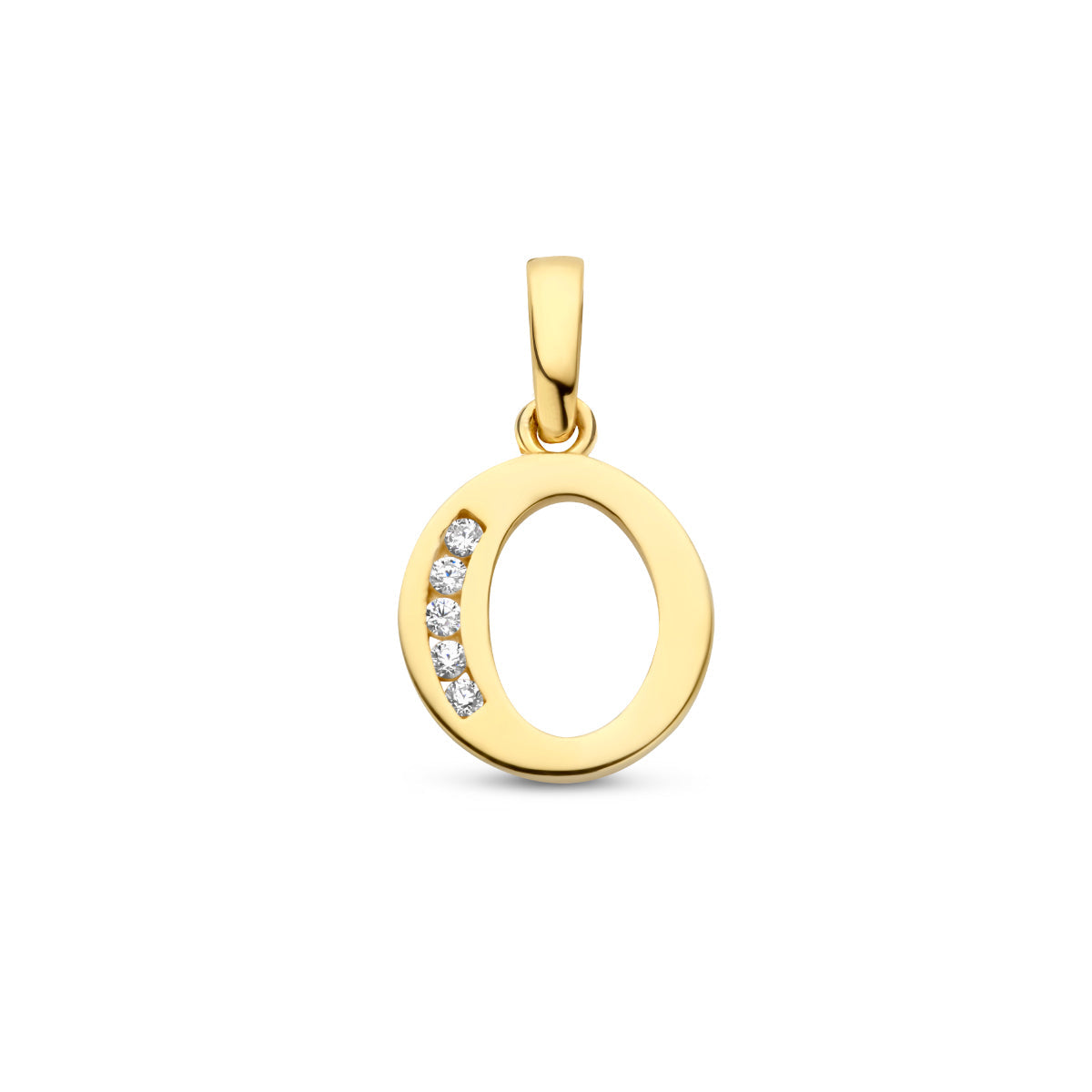 Hanger letter O zirkonia 14 mm 14K geelgoud #Letter_O