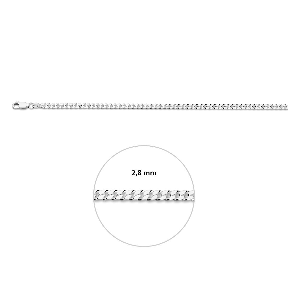 Fantasy Collection Gourmette 4 zijdes geslepen 2,8 mm zilver wit
