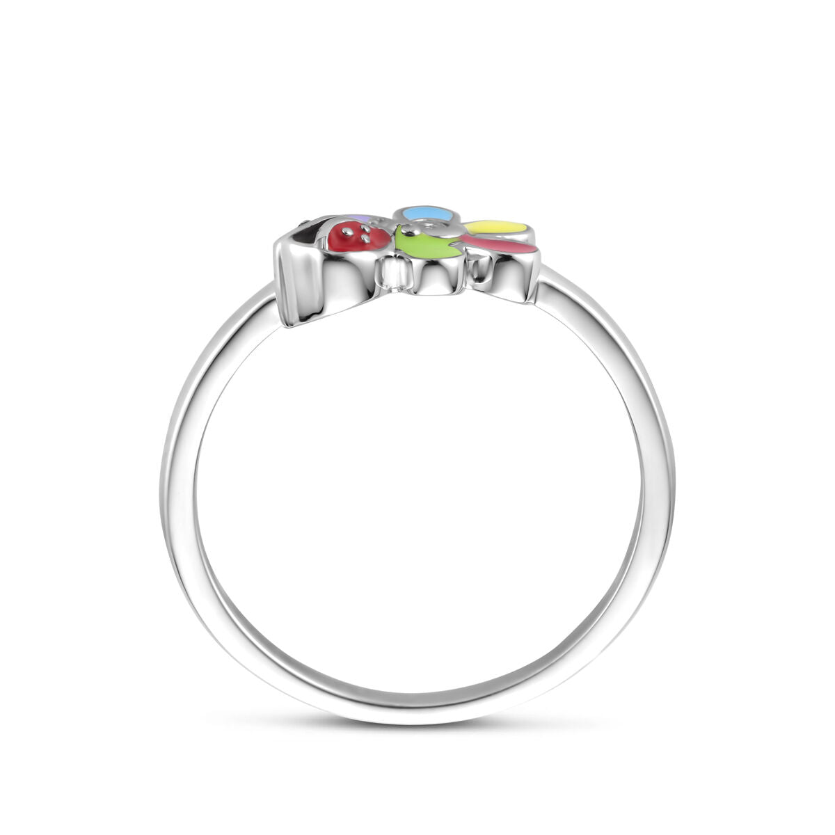 Fantasy Collection Ring zirkonia emaille bloem en lieveheersbeestje zilver
