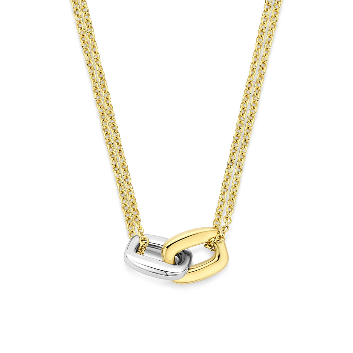 Fantasy Collection Collier rechthoekjes 42 cm 14K bicolor goud geel/wit