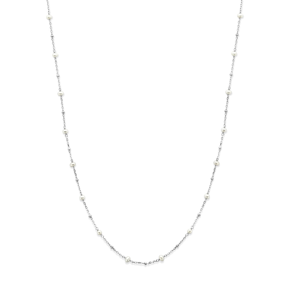 Collier parels 41 + 4 cm zilver gerhodineerd