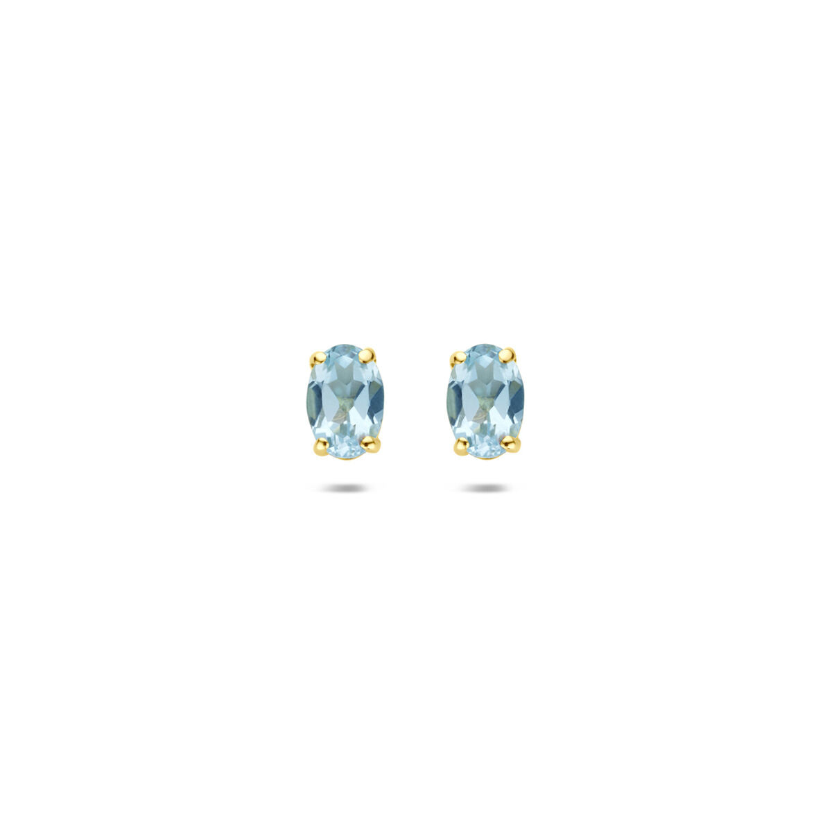 Oorknoppen blauw topaas 9K geelgoud 6 mm
