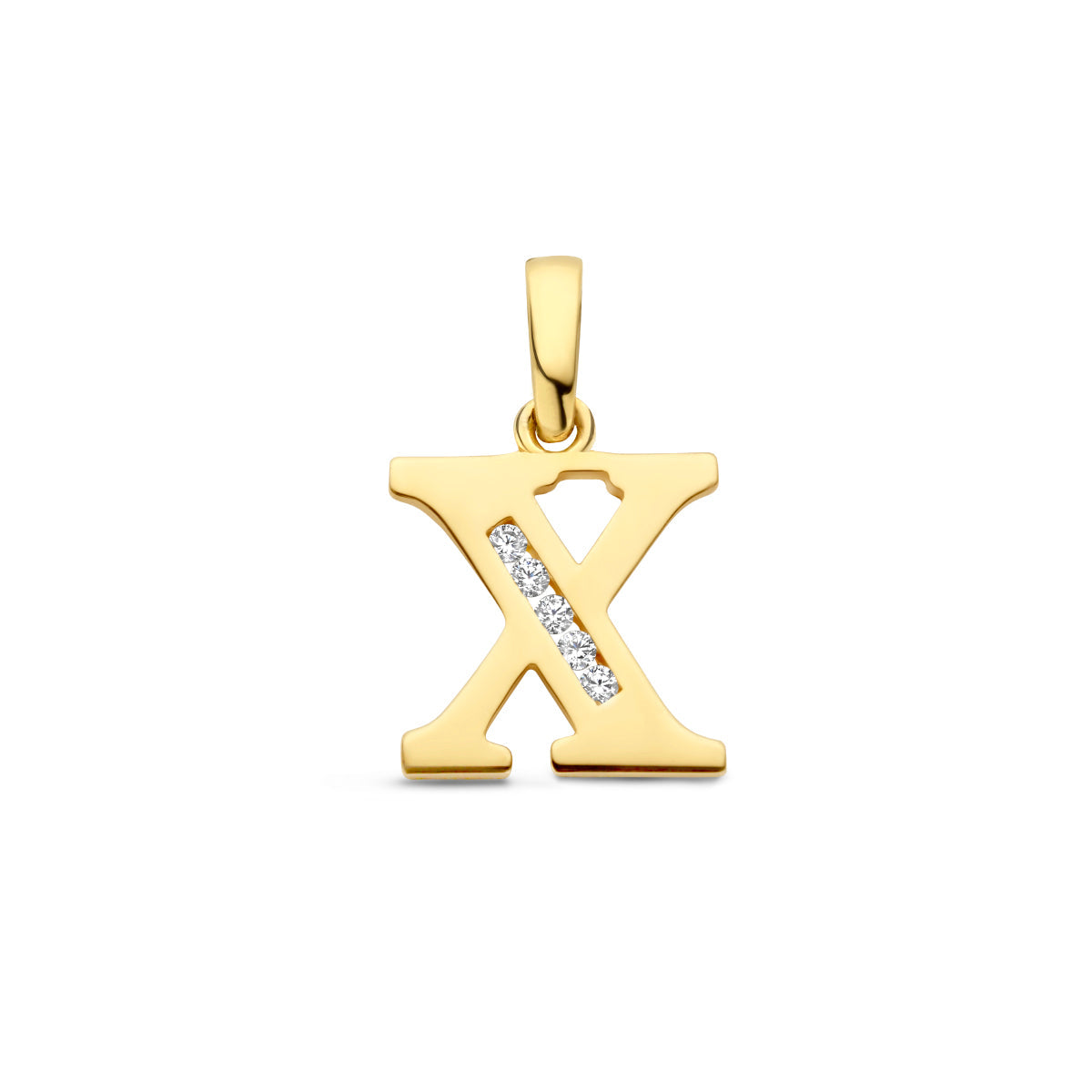 Hanger letter X zirkonia 14 mm 14K geelgoud #Letter_X