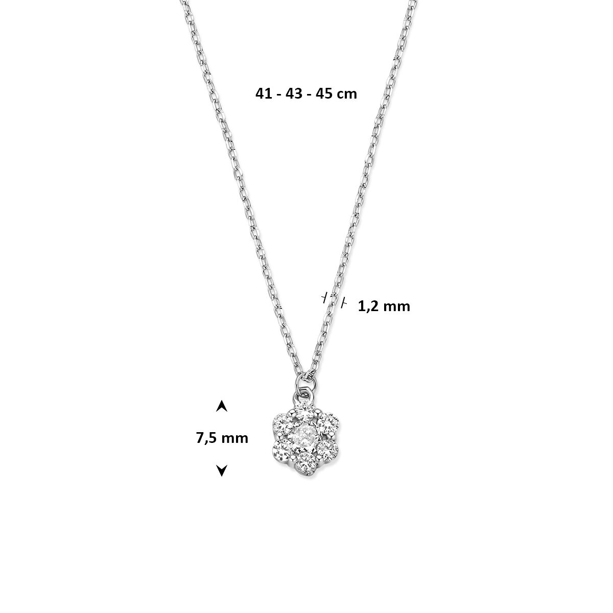 Collier zirkonia 41 - 43 - 45 cm zilver gerhodineerd