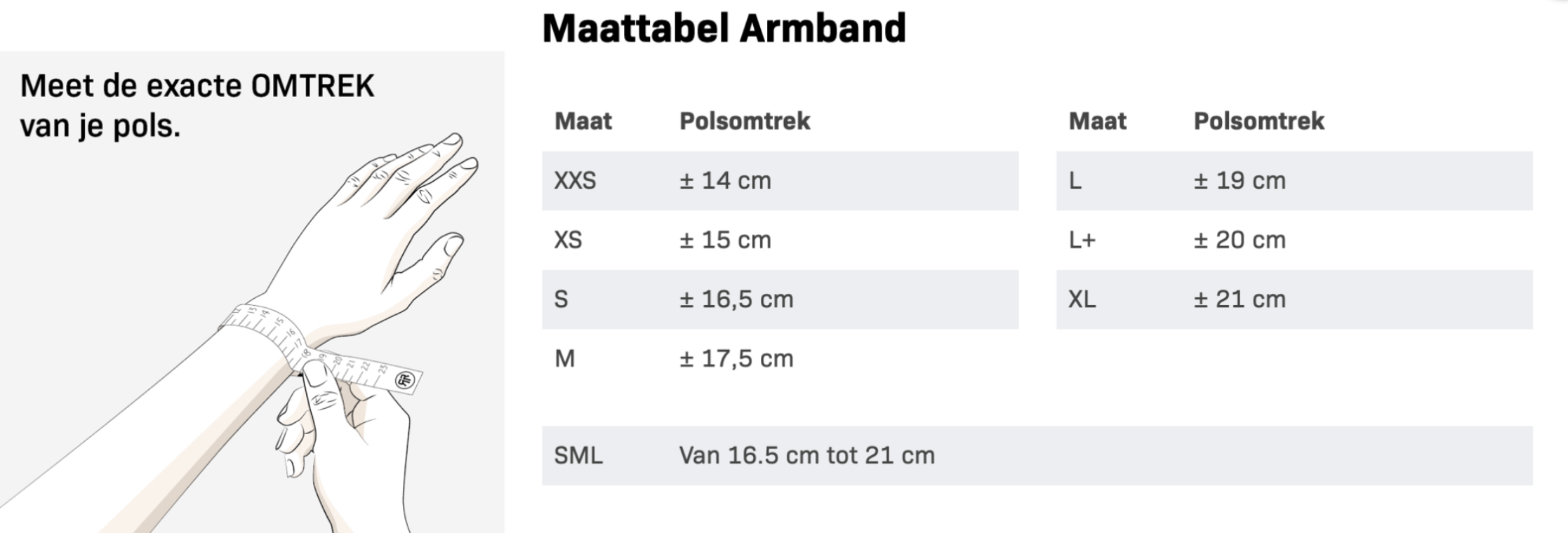 Rebel & Rose maattabel armband polsomtrek