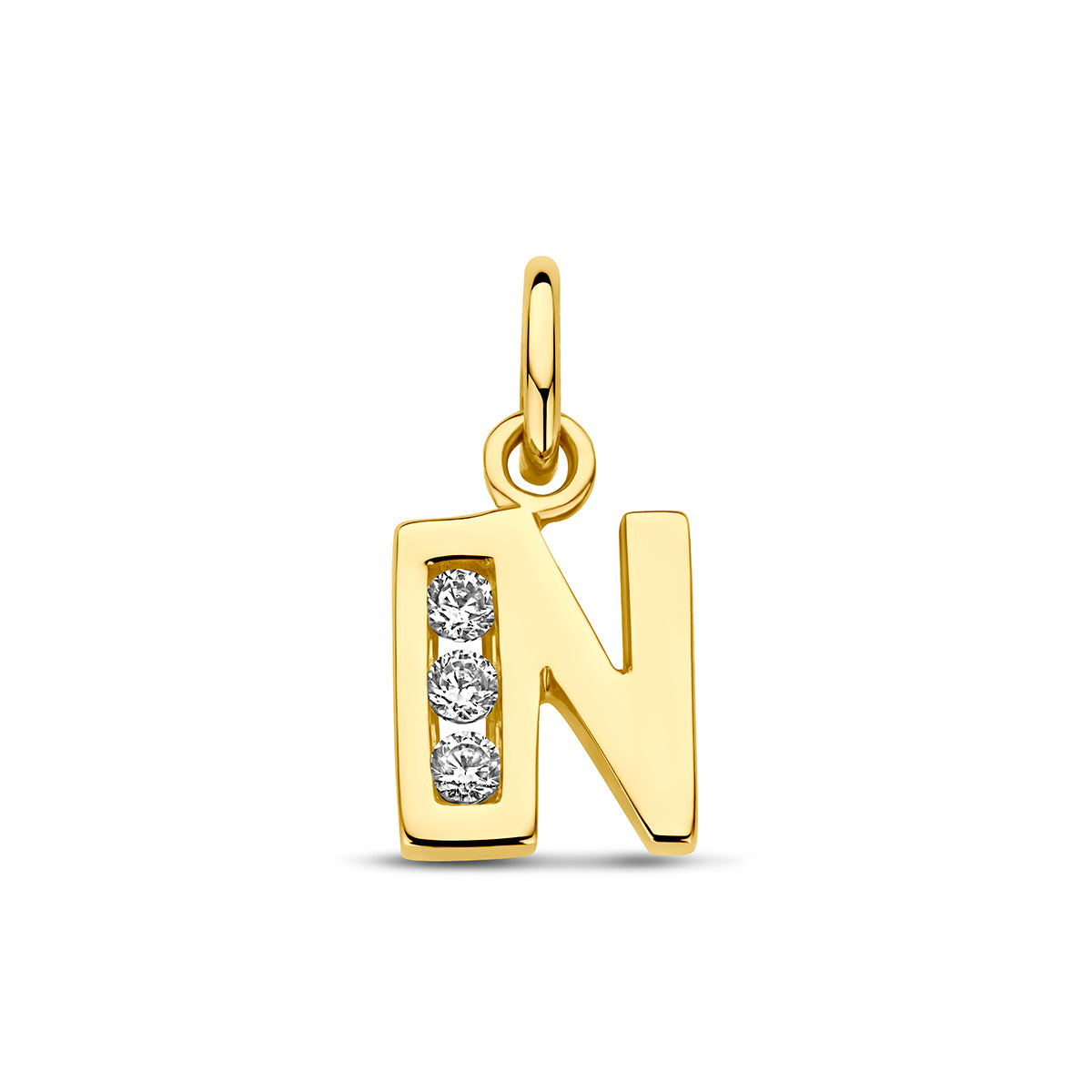 Hanger letter N zirkonia 9,5 mm 14K geelgoud #Letter_N