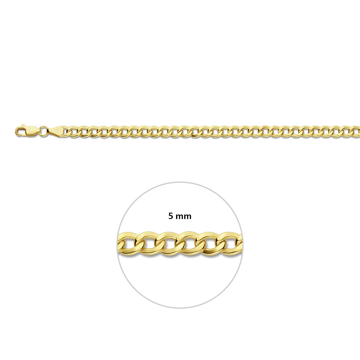 Fantasy Collection Gourmette 4 zijdes geslepen massief 5,0 mm Silgold (geel met zilverkern)