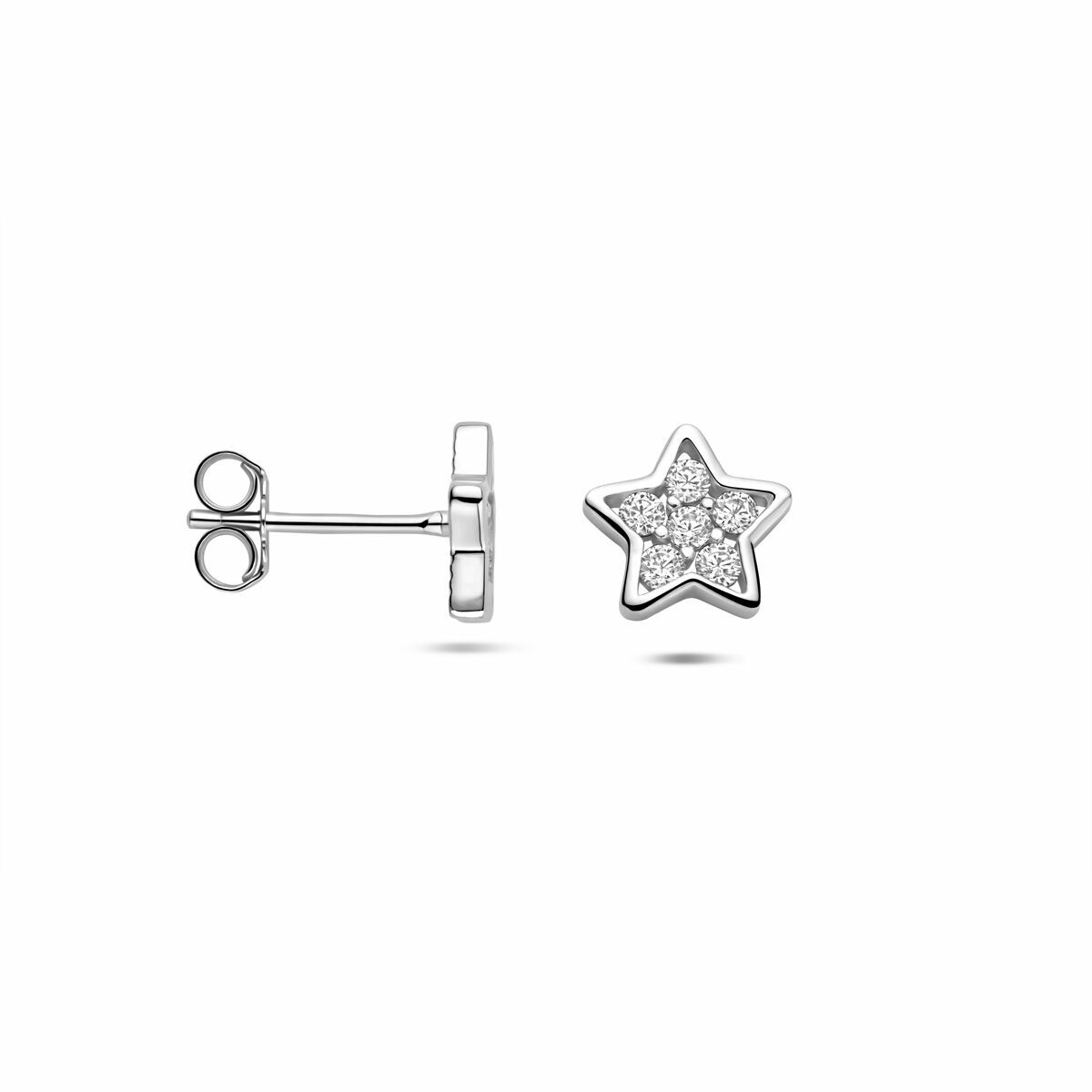 Zilveren gerhodineerde oorknoppen ster zirkonia 8,5 mm - 1341354
