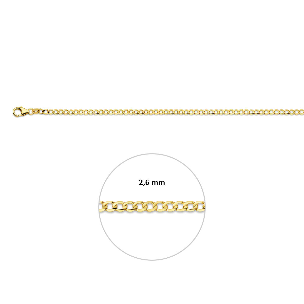 Fantasy Collection Gourmette wijd 6 zijdes geslepen 2,6 mm massief 14K geelgoud