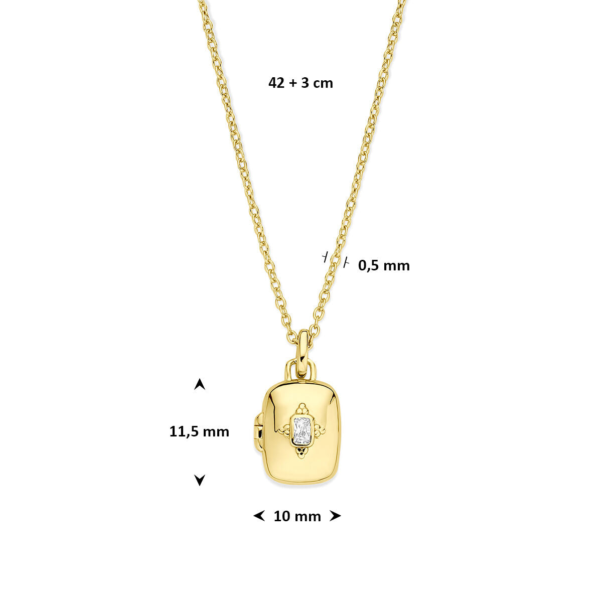 Fantasy Collection Collier zirkonia en medaillon 42 + 3 cm 3 micron zilver verguld (geel)