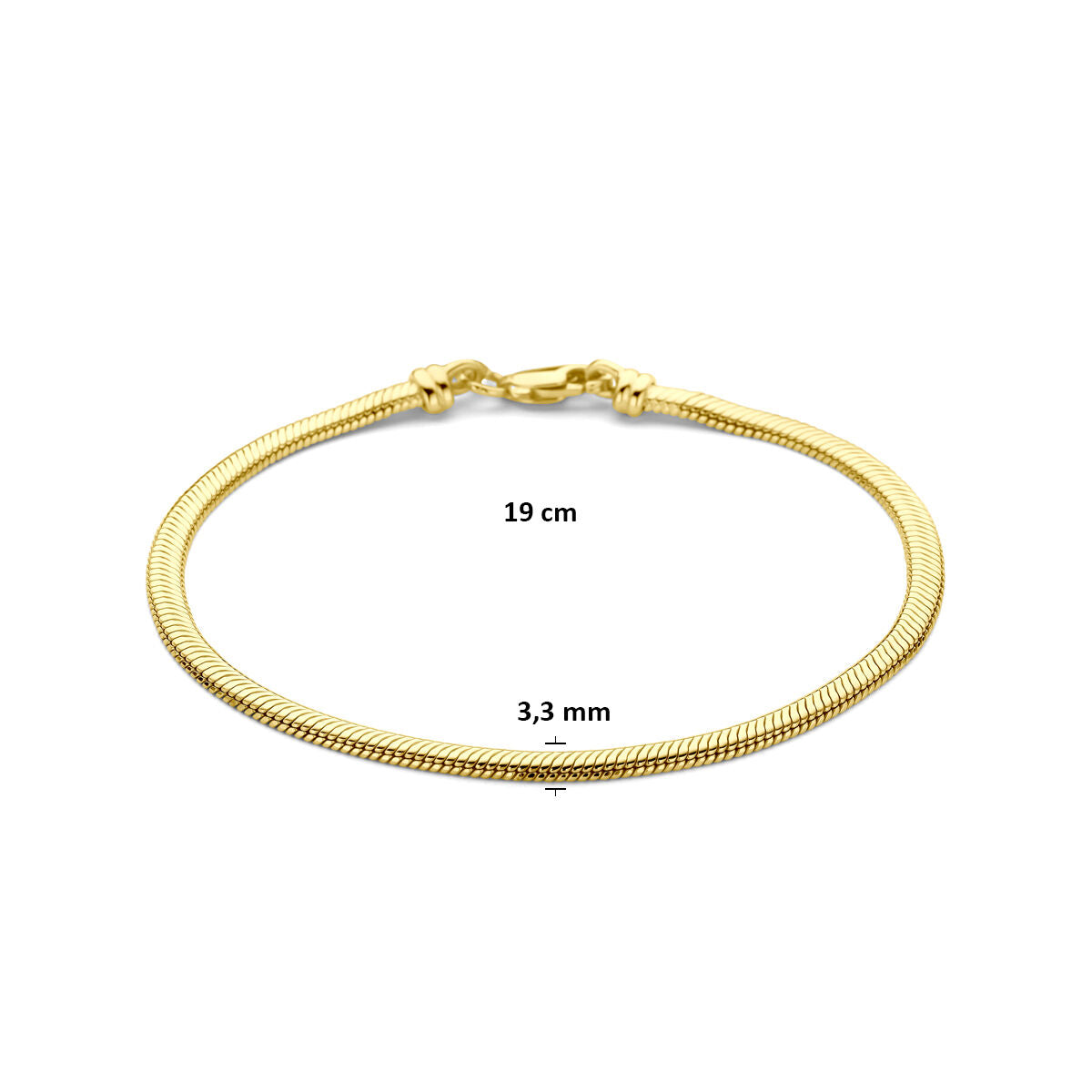 Armband slang plat bol 3,3 mm 19 cm massief 9K geelgoud