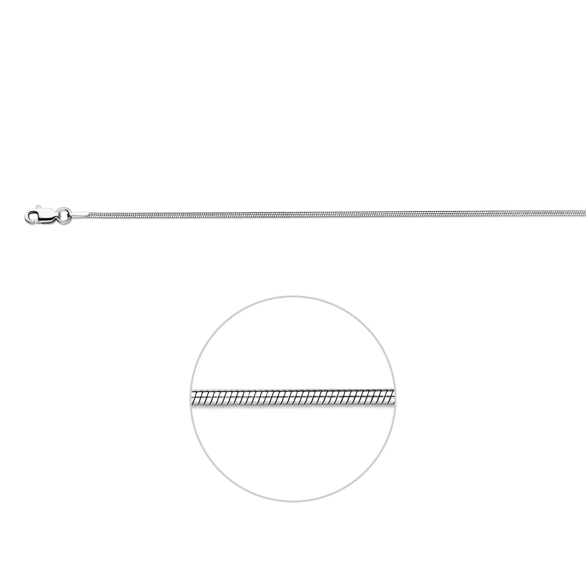 Slang rond 1,2 mm zilver gerhodineerd
