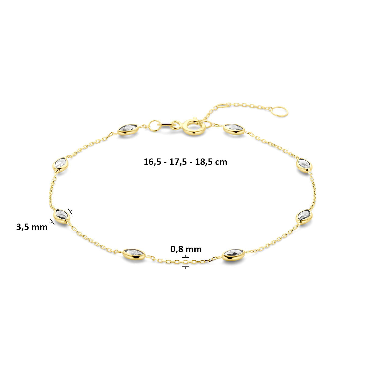 Fantasy Collection 9K armband zirkonia 16,5 - 17,5 - 18,5 cm 9K geelgoud