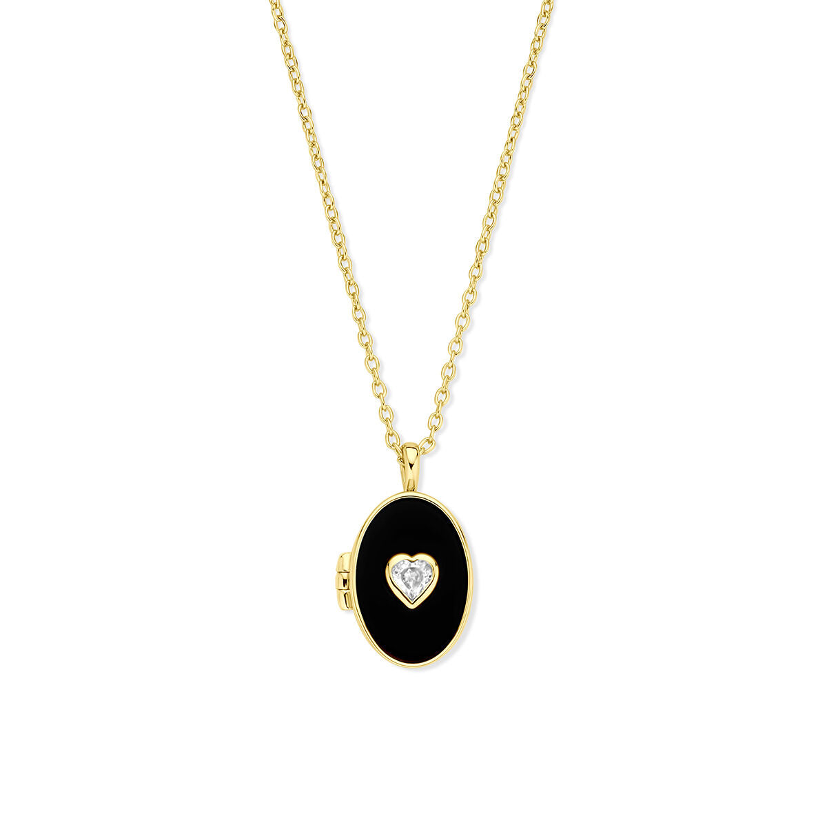 Fantasy Collection Collier hartje zirkonia en onyx medaillon 42 + 3 cm 3 micron zilver verguld (geel)