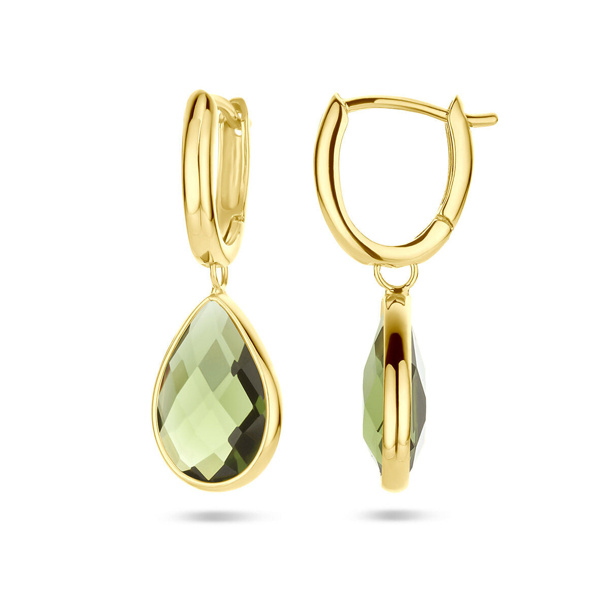 Fantasy Collection Oorbellen groen kwarts 26 mm 14K geelgoud