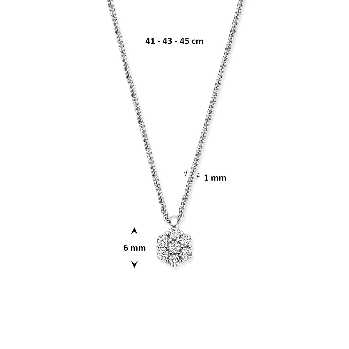 Collier zirkonia 41 - 43 - 45 cm zilver gerhodineerd