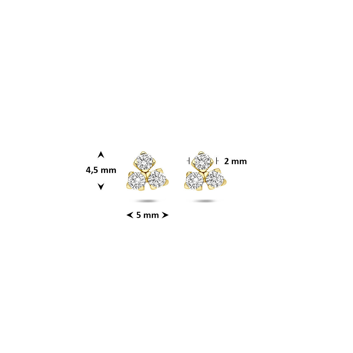 Oorknoppen lab grown diamant 0.07ct (2x 0.035ct) f vs 14K geelgoud 4,5 mm
