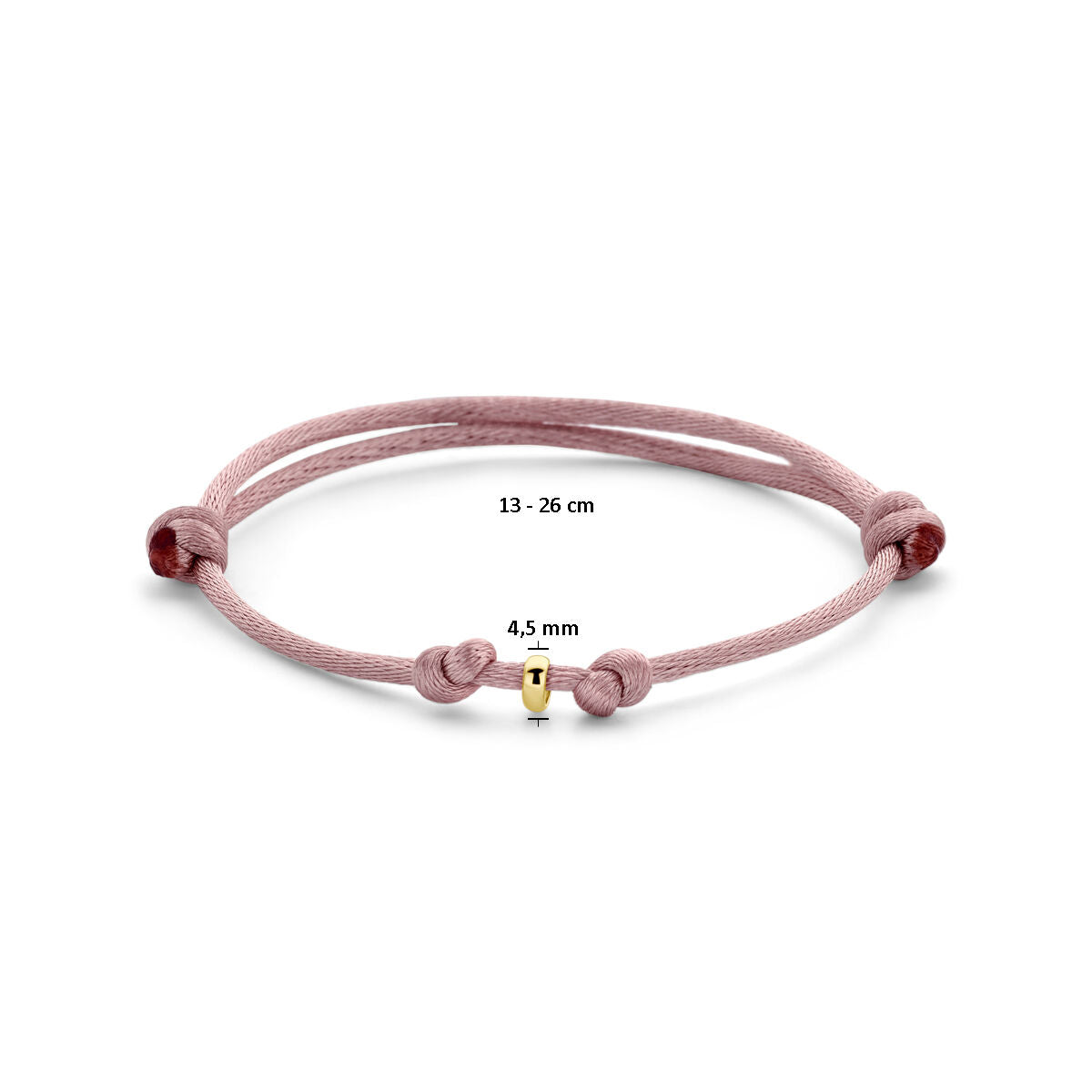 Fantasy Collection Armband satijn zacht roze 13 - 26 cm 14K goud met rubber/nylon/leer