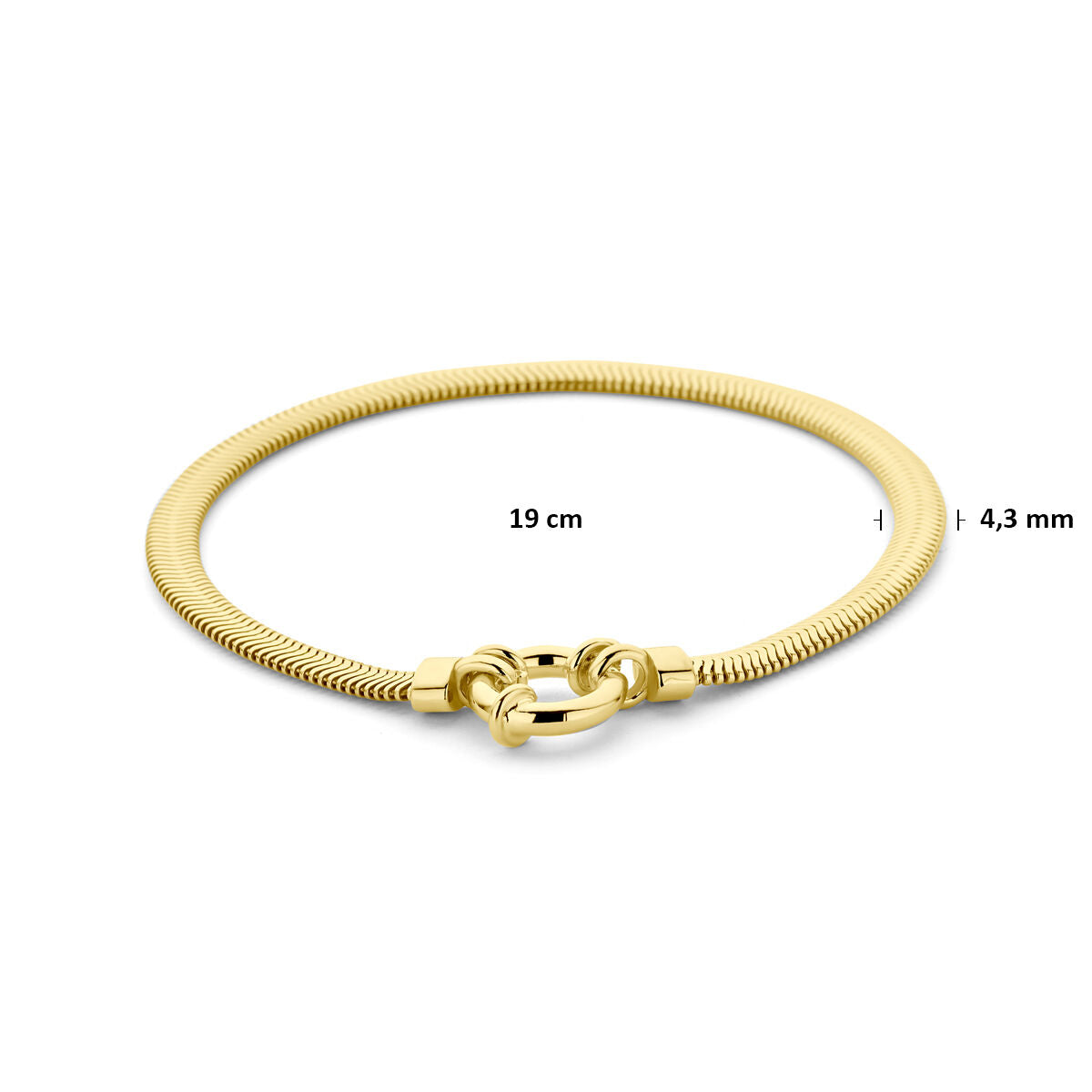 Armband slang plat met groot veerslot 4,3 mm 19 cm 3 micron zilver verguld (geel)