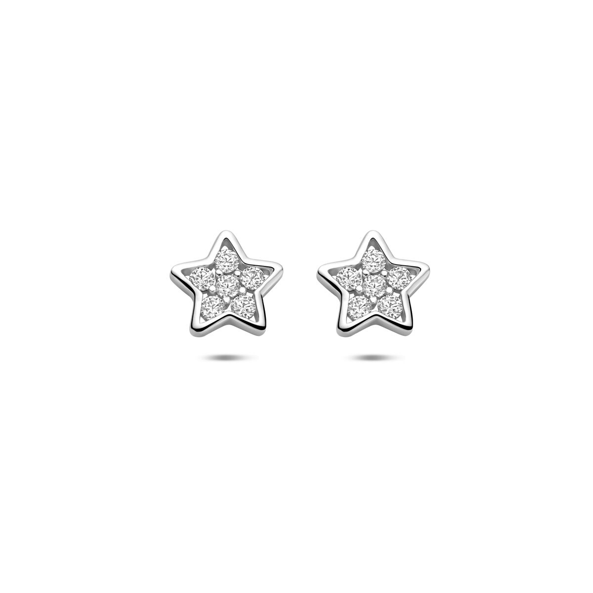 Zilveren gerhodineerde oorknoppen ster zirkonia 8,5 mm - 1341354