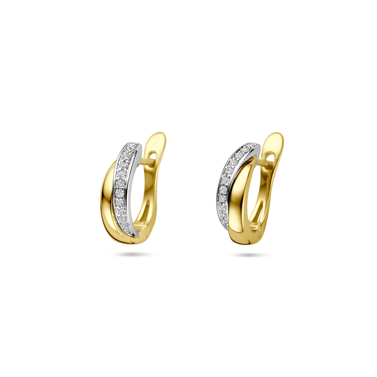 14K bicolor gouden geel/wit klapoorringen diamant 0.14ct 2x 0.07ct h si 14,5 mm - 4209100