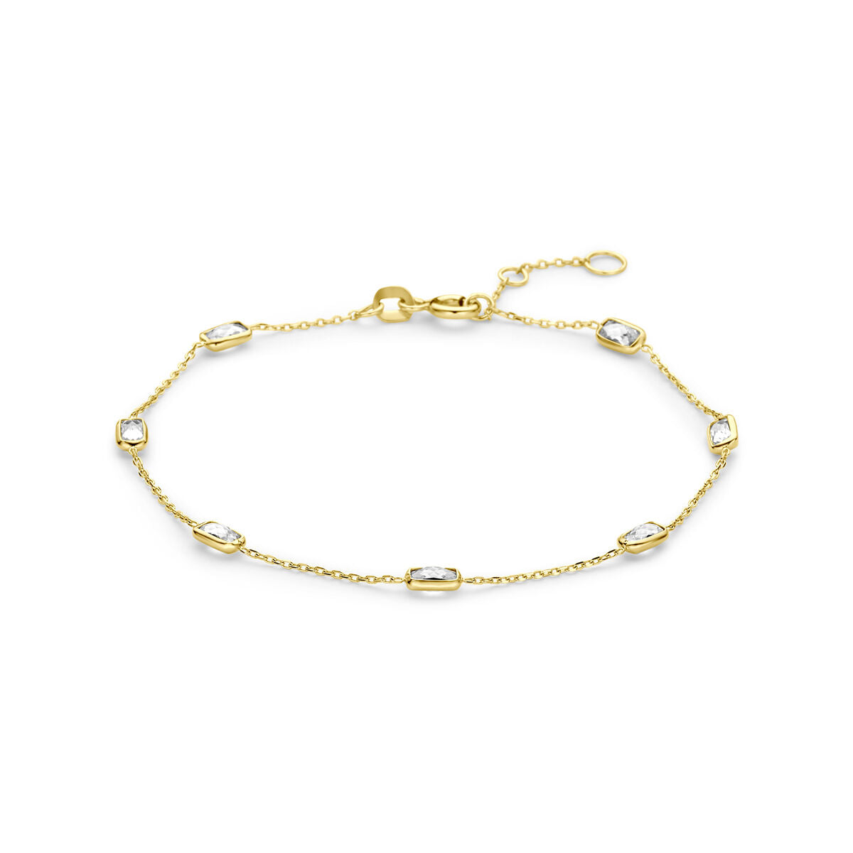 Armband zirkonia 9K geelgoud 16,5 - 17,5 - 18,5 cm wit
