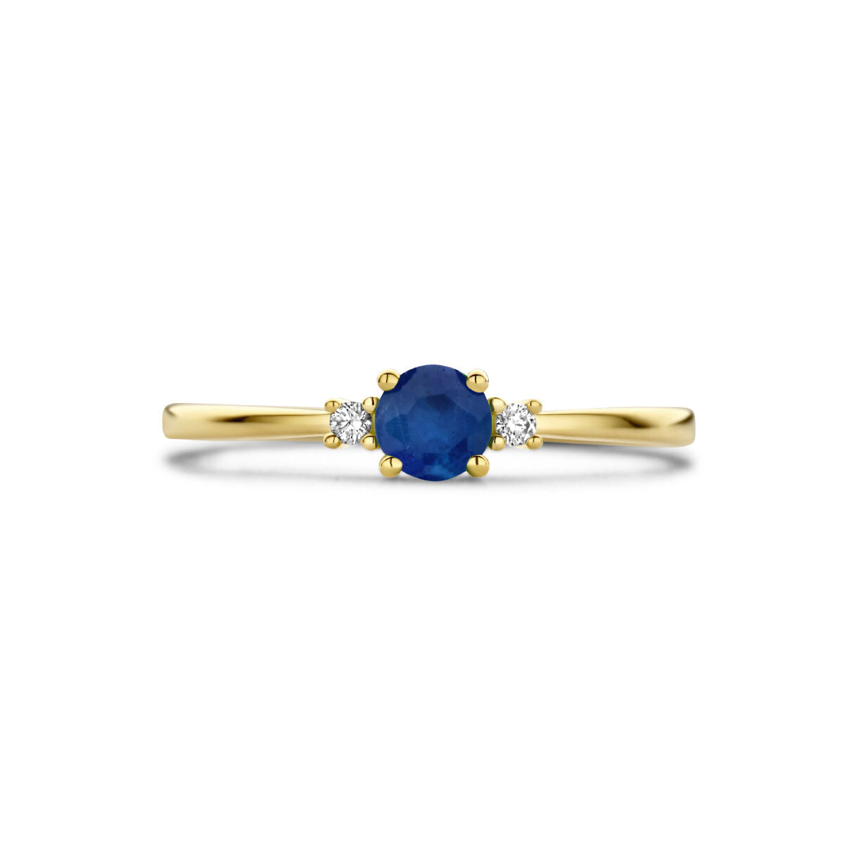 Ring trilogie saffier en diamant 0.03ct (2x 0.015ct) h p1 14K geelgoud