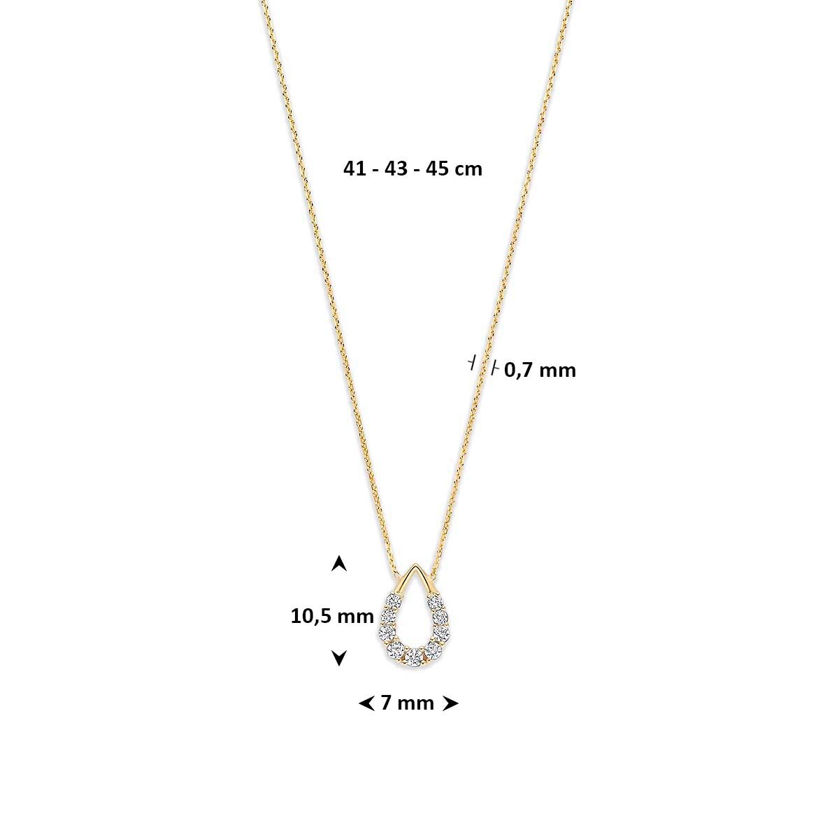 Collier druppel zirkonia 9K geelgoud 41 - 43 - 45 cm