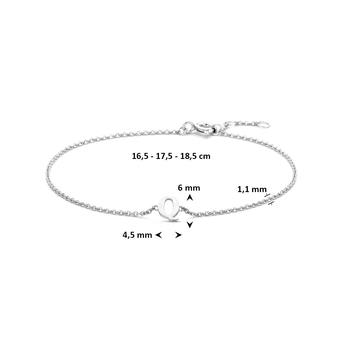 Armband letter Q zilver gerhodineerd #Letter_Q
