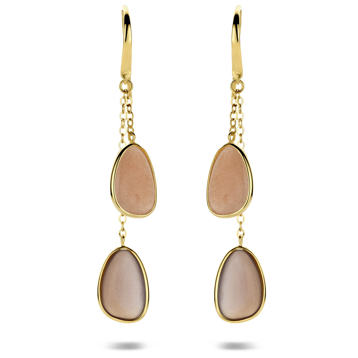 Oorhangers franse haak maanstenen 14K geelgoud 53 mm
