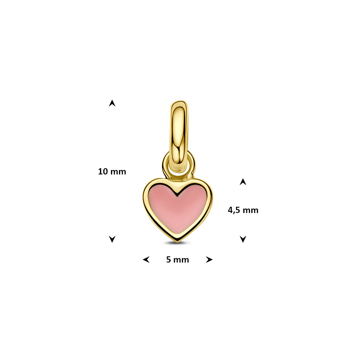 Hanger hartje roze 14K geelgoud 4,5 mm
