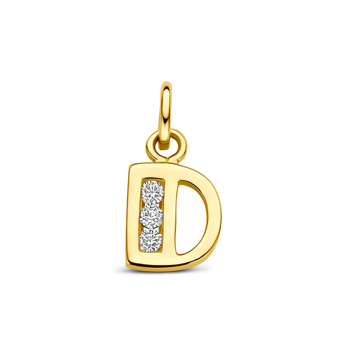Hanger letter D zirkonia 10,5 mm 14K geelgoud #Letter_D
