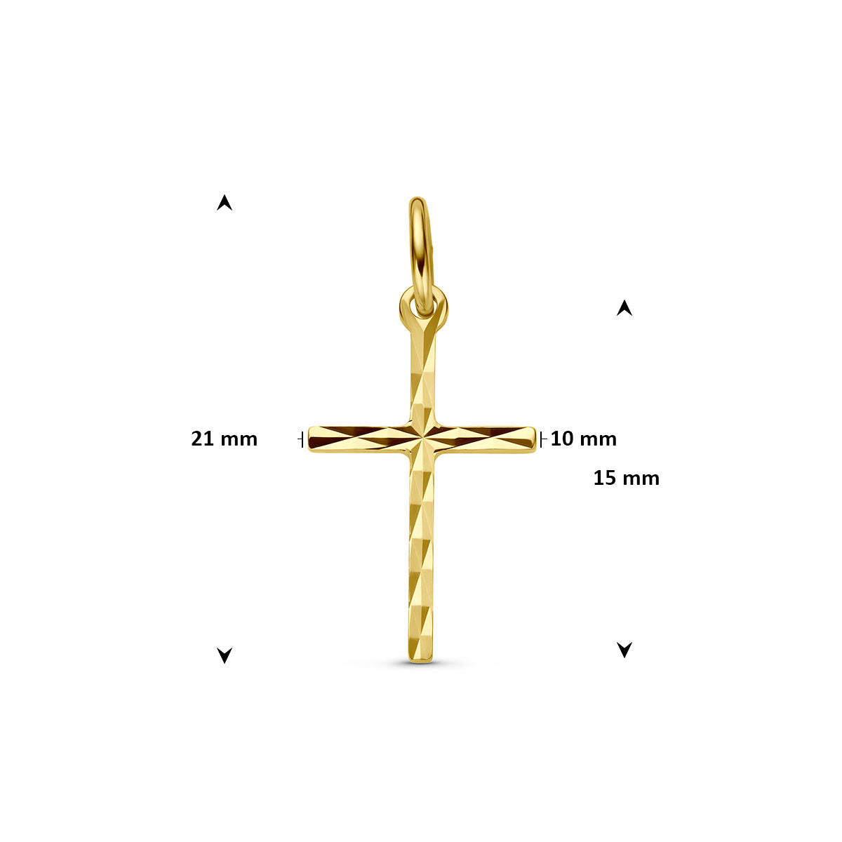 Hanger kruis gediamanteerd 9K geelgoud 15 mm 10 mm